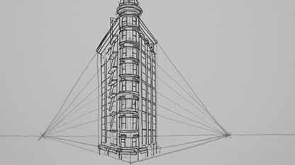 用两点透视法绘制房屋 2
