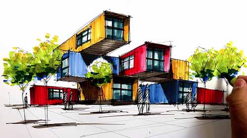 建筑素描-集装箱房子