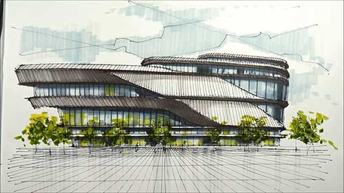 建筑手绘效果图 展馆1