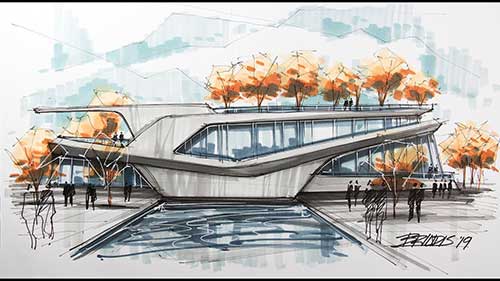 建筑手绘效果图 展馆2