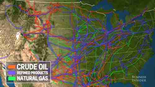 美国石油和天然气管道线路图