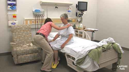 体位转移：坐位至仰卧位