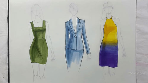服装画马克笔技法：渐变