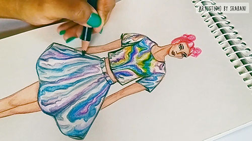 彩铅服装画：全息面料渲染