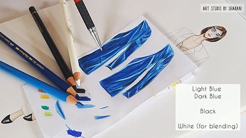 彩铅服装画：丝绒面料渲染