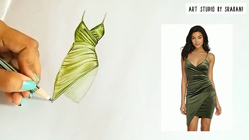 彩铅服装画：褶皱渲染