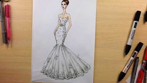 服装画手绘示范：婚纱
