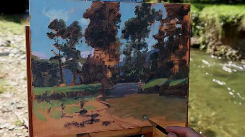 油画风景写生：溪流