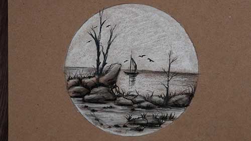 蜡质彩铅风景画教程