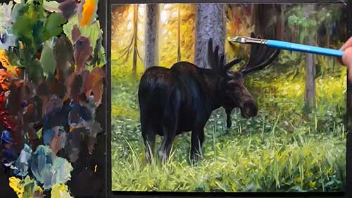 动物油画教程：驼鹿