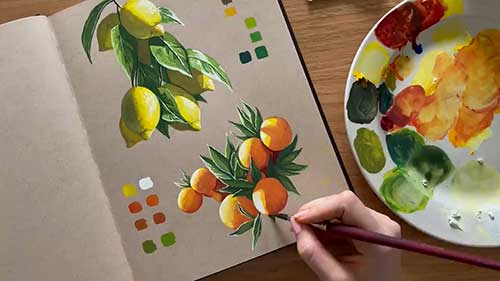 用水粉颜料画水果