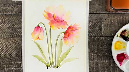 用水彩颜料画花