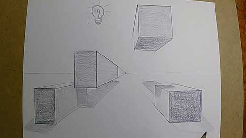 用一点透视法画立方体