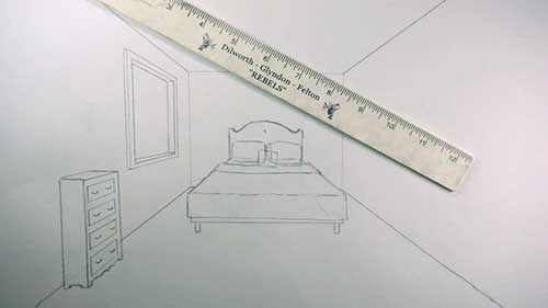 用一点透视法画卧室