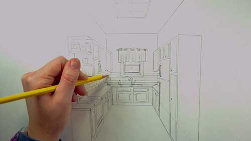 用一点透视法画厨房