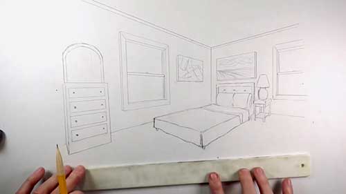 用两点透视法画卧室
