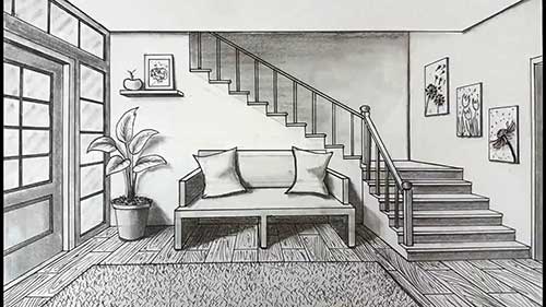 如何使用一点透视绘制门厅