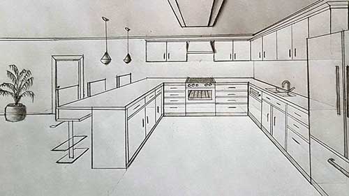 如何使用一点透视绘制厨房