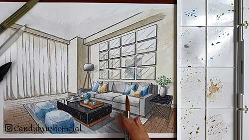 如何使用两点透视绘制客厅