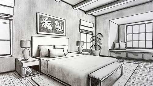 如何使用两点透视绘制卧室