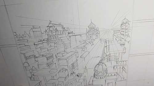 手绘城市景观背景