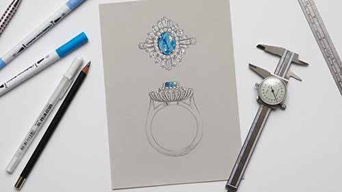 手绘海蓝宝石钻戒